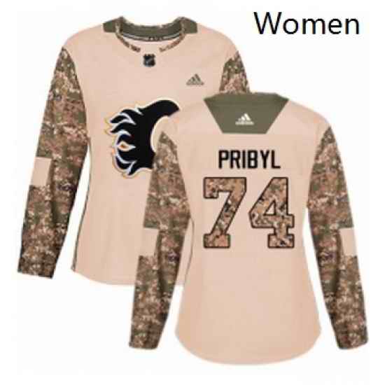 Womens Adidas Calgary Flames 74 Daniel Pribyl Authentic Camo Veterans Day Practice NHL Jersey